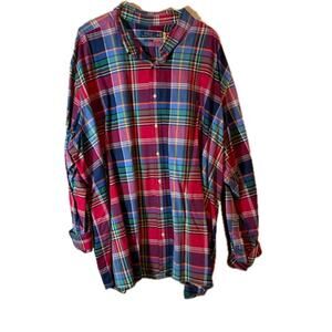 5XB Polo Ralph Lauren Red Blue Green Plaid Button Up Long Sleeve Shirt